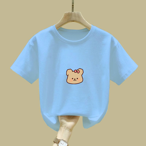 2017 Girls' T-shirt Summer Children's Clothing 2025 Children's Pure Cotton Casual Top Girls' Large Children's Summer T-shirt Trend