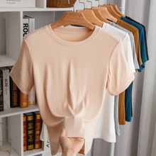 新款莫代尔圆领修身短袖t恤女夏季2024上衣短袖女装薄打底衫代发