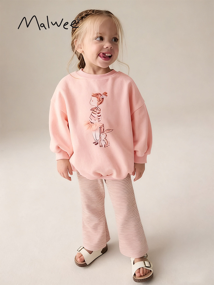 Trajes de niñas malwee transfronterizos otoño y invierno nuevos niños europeos y estadounidenses jersey pantalones de cintura elástica dos piezas