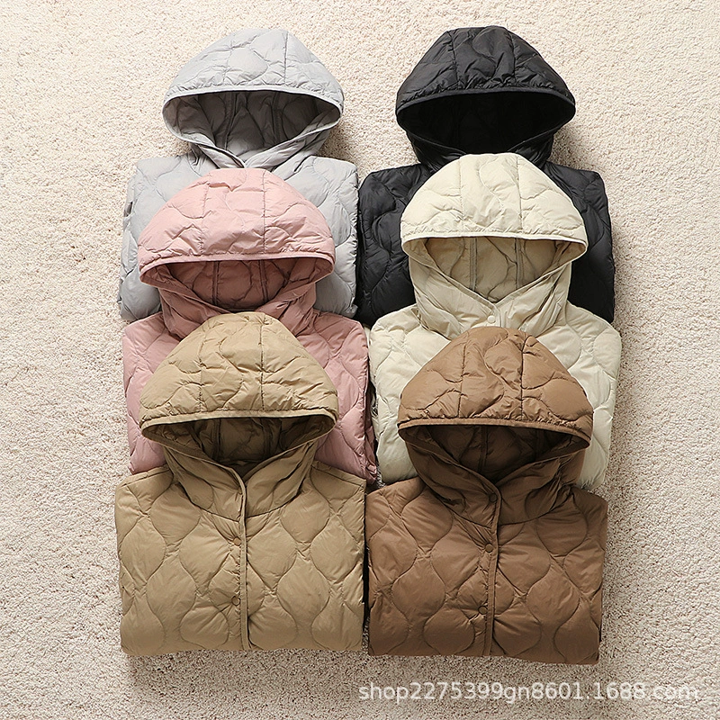 2024 осень и зима новый пуховик женский капюшон повседневный теплый тонкий легкий корейский тонкий ромбовидный пиджак