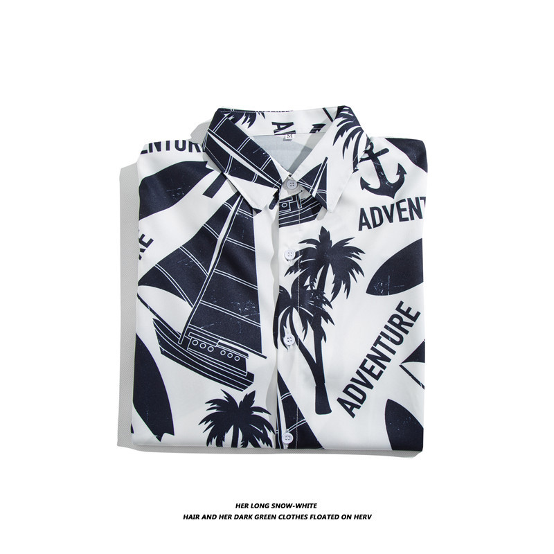 Camicia estiva da uomo in seta ghiacciata di alta qualità con stampa di graffiti di strada a maniche corte_voghion.com