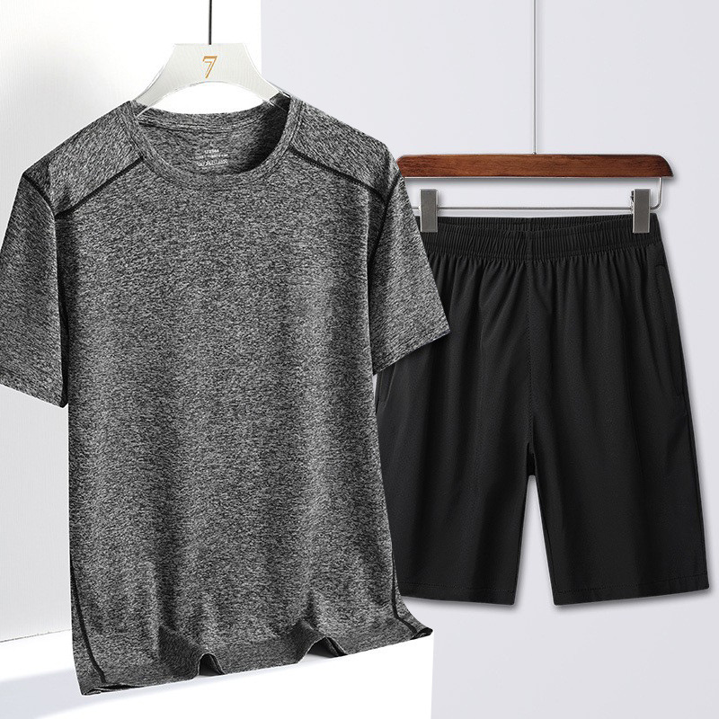 Verano nuevo hombre rápido secado juego deportivo fitness ropa de carrera de dos piezas juego transpirable mangas cortas camiseta pantalones cortos grandes image 5