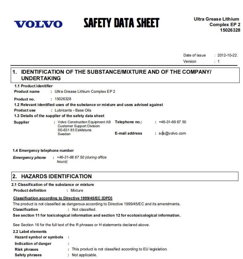 沃尔沃VOLVO ULTRA GREASE LITHIUM COMPLEX EP2 复合高温润滑脂阿里巴巴