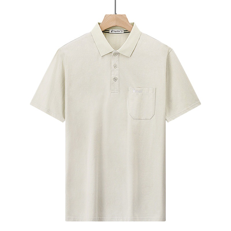 Verano de los hombres de mediana edad papá solapa de algodón bolsillo real Camiseta de manga corta de mediana edad y ancianos sueltos Top ropa de verano abuelo