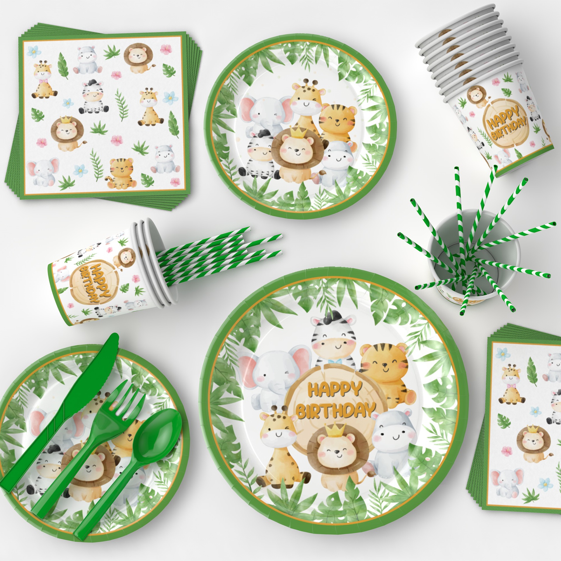 Amazon nuevo animal de la selva tema de la decoración del Partido de cumpleaños plato de papel desechable traje suministros de diseño de fiesta