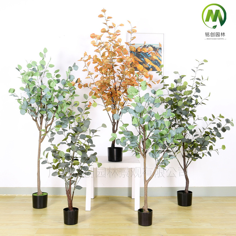 Nordic-Style Artificial Greenery Eucalyptus Money Leaf Fake Flower Plant Large Decorative Floor-Standing Artificial Tree Potted Money Tree