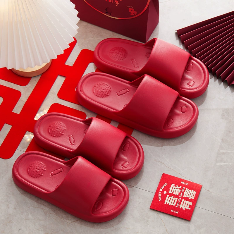 Летние свадебные тапочки красные для пары, праздничные, элитные, легкая роскошь, молодожены, сандалии по знаку зодиака, удобные в носке.