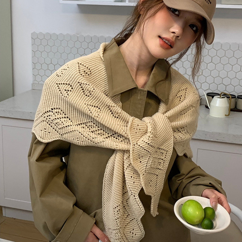 Bufanda de punto hueca para mujer, estilo coreano, capa fina, estilo occidental, bufanda triangular, chaleco, aire acondicionado, chal cálido