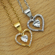 2024跨境外贸新款316不锈钢点钻镶嵌爱心/心形锆石吊坠配饰DZ1114