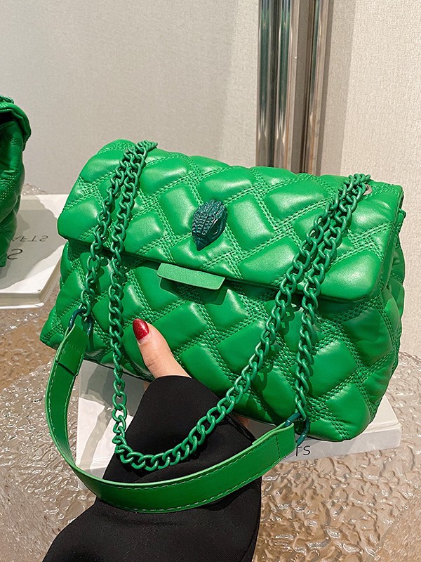 Bolso de Hombro Cuadrado para Mujer, Diseño Simple y Elegante con Cadena y Estampado a Cuadros, Color Sólido, para Uso Diario, Otoño 2024