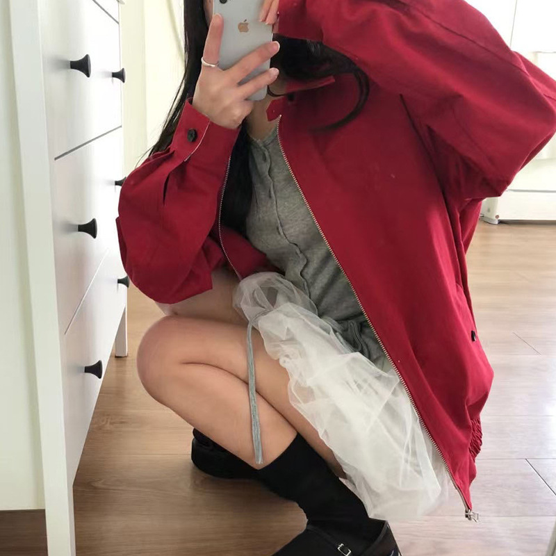韩国东大门2025秋季新款休闲简约气质宽松显瘦翻领拉链夹克外套女|undefined