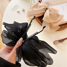 高级感气质感纯色网纱超大蝴蝶结香蕉夹高马尾后脑勺发夹头饰竖夹