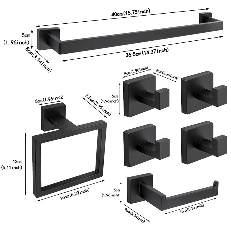 クロスボーダーステンレス鋼バスルームタオルラックバスタオルラックタオルバーバスルーム5点セットペンダントバスルーム角管セット