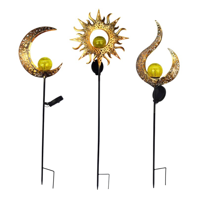 Luz solar para jardín al aire libre, Luna, sol, paisaje, patio, luz hueca, reflector de hierro antiguo montado en el suelo, luz de ambiente