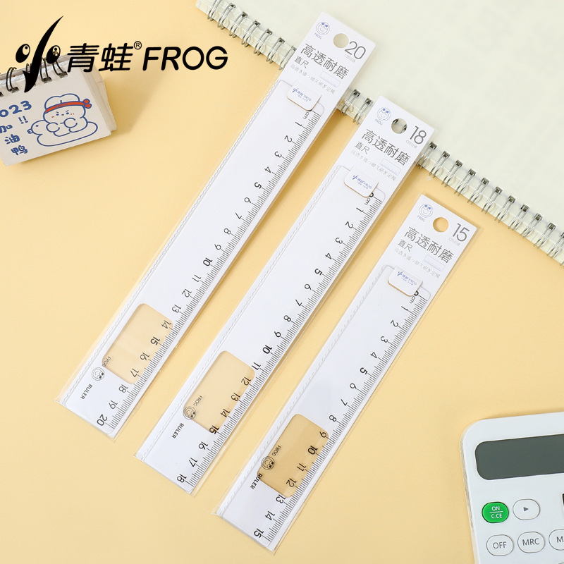 Little frog 15 18 20cm plastic ruler transparent high transparent clear large digital ruler with wavy line ruler