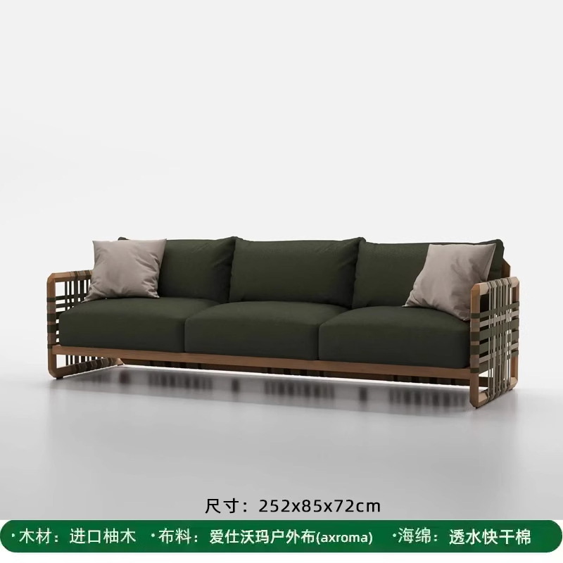 Sofá de madera maciza al aire libre terraza villa de caña silla de ocio combinación mesa de té al aire libre jardín patio muebles de casa modelo