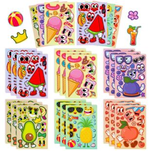 [One Price] 6 Sheets/Pack Fruit Summer Colorful Face-Changing Stickers Makeaface Kidsren's Creative Puzzle Stickers