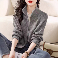 哥家商场同款女装2025秋季新款韩版慵懒风双拉链高领针织开衫上衣