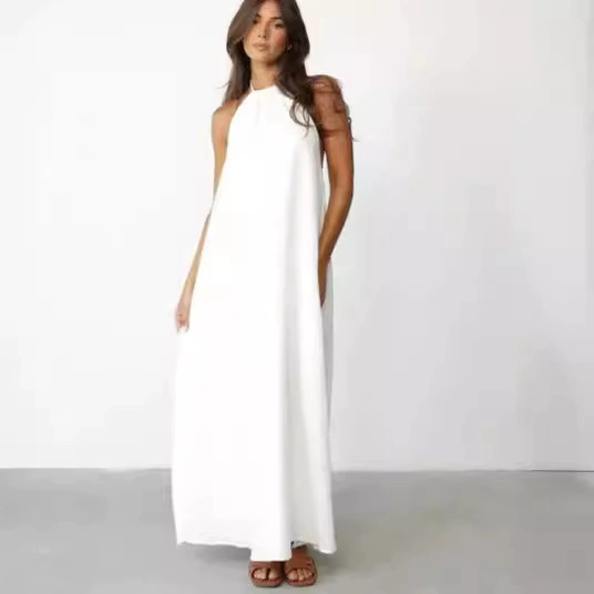 Ins Новые 2024 европейские и американские трансграничные тканые элегантные дизайнерские платья с открытой спиной на пляже