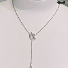 不掉色Q型猪鼻子项链女百搭时尚潮流镶钻锁骨链镀18k白金简约风