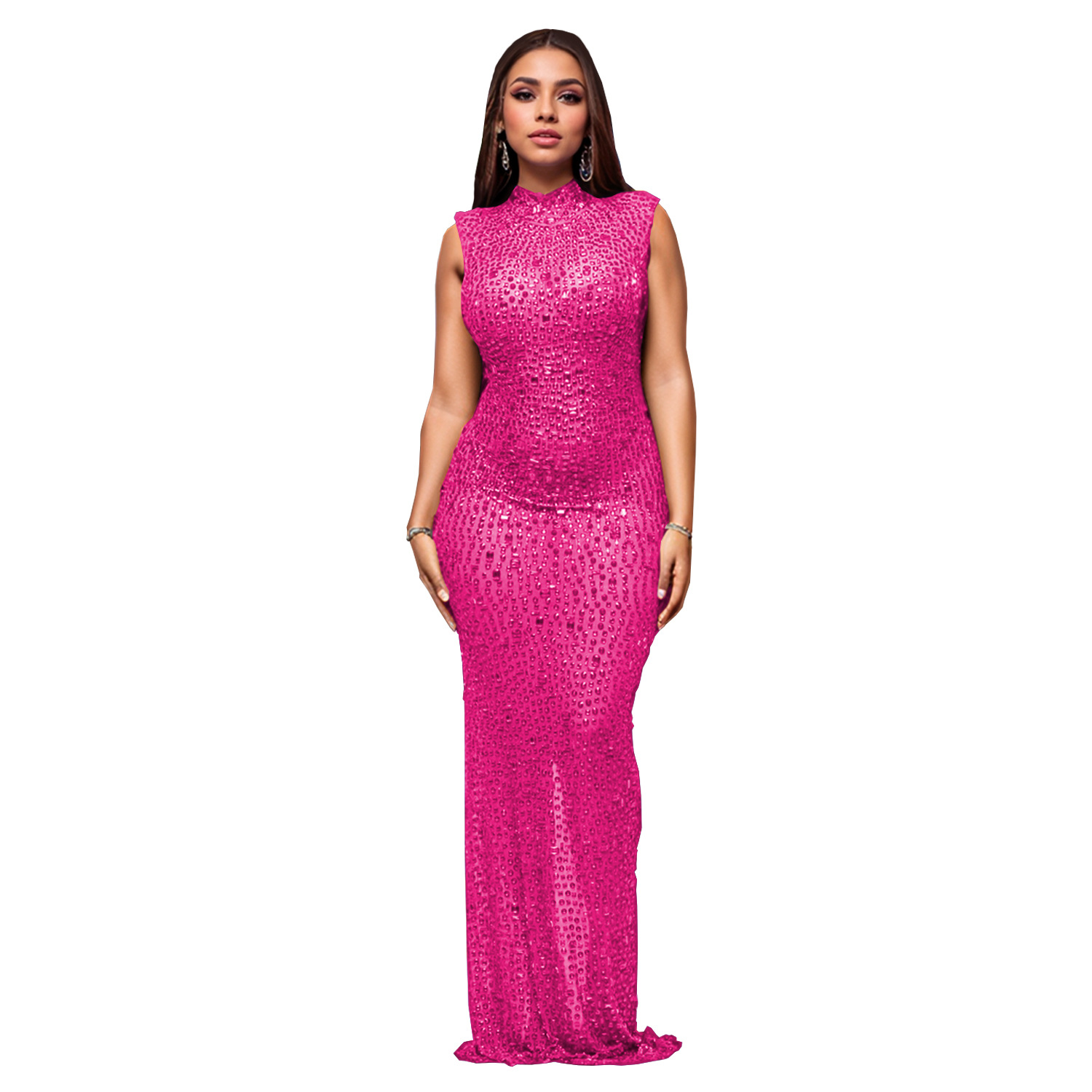 C7113 Aliexpress transfronterizo Amazon Europa y América de moda de mujer caliente diamante sexy unido delgado vestido de cadera