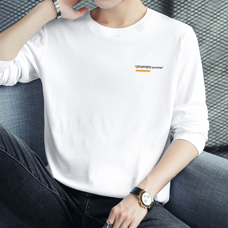 Pure Cotton Long-Sleeve T-Shirt for Men, 2026 New Trendy Inner Wear, White Base Shirt, All-Cotton Autumn Top