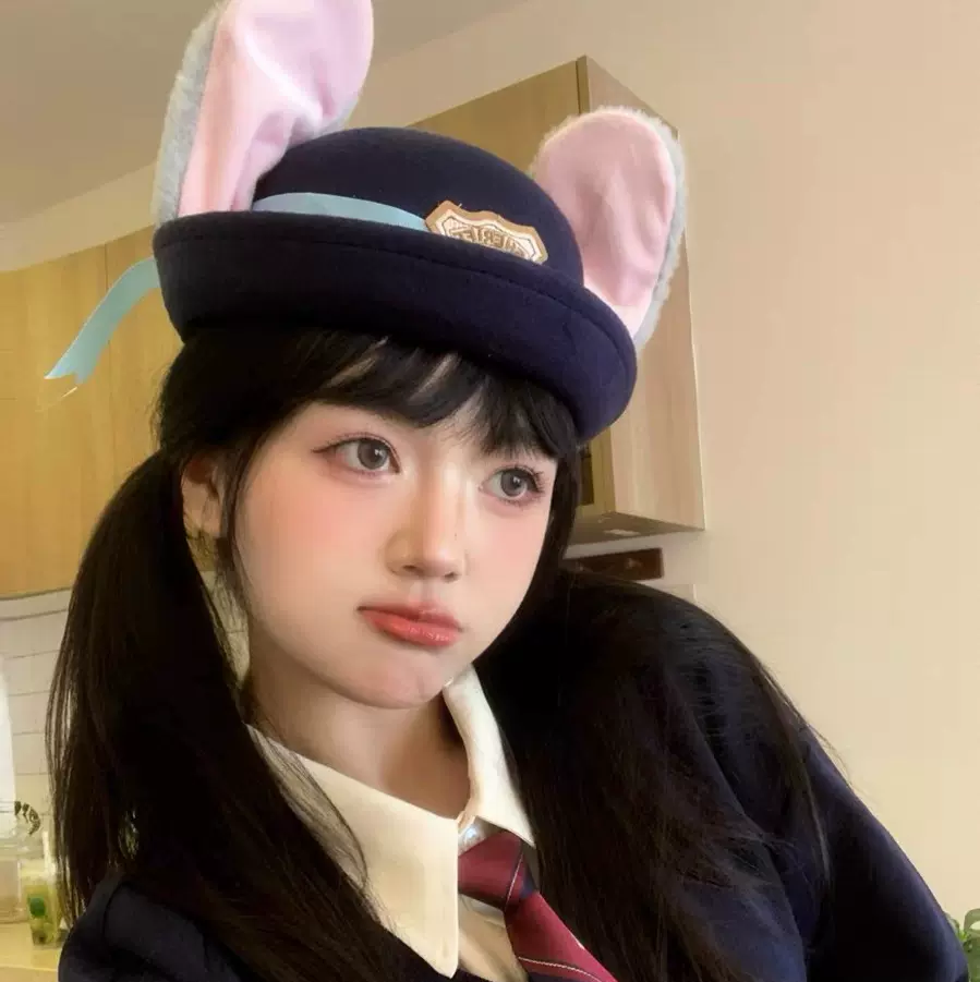 疯狂动物城朱迪兔子警官翻檐帽可爱甜美少女心贝雷帽卡通兔耳帽子