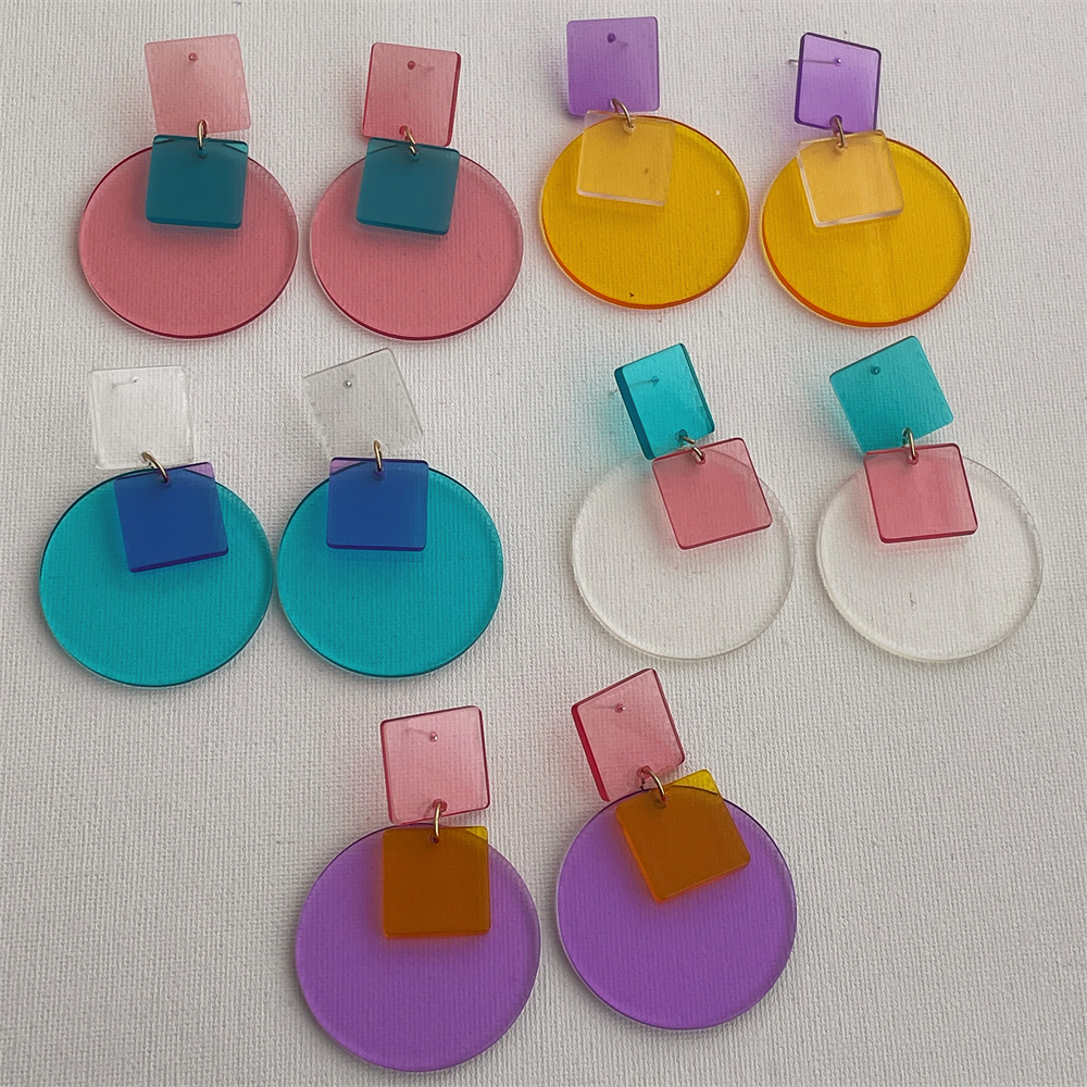 19g Weight Copper Alloy Ear Needle Material Drop Earrings Classification 1 Pair Quantity Daily Occasion Acrylic Material Round, Square Pattern Women's Gender Simple Style Style Tassel, Laser Craft 1 Pair Simple Style Round Square Acrylic Drop Earrings 15