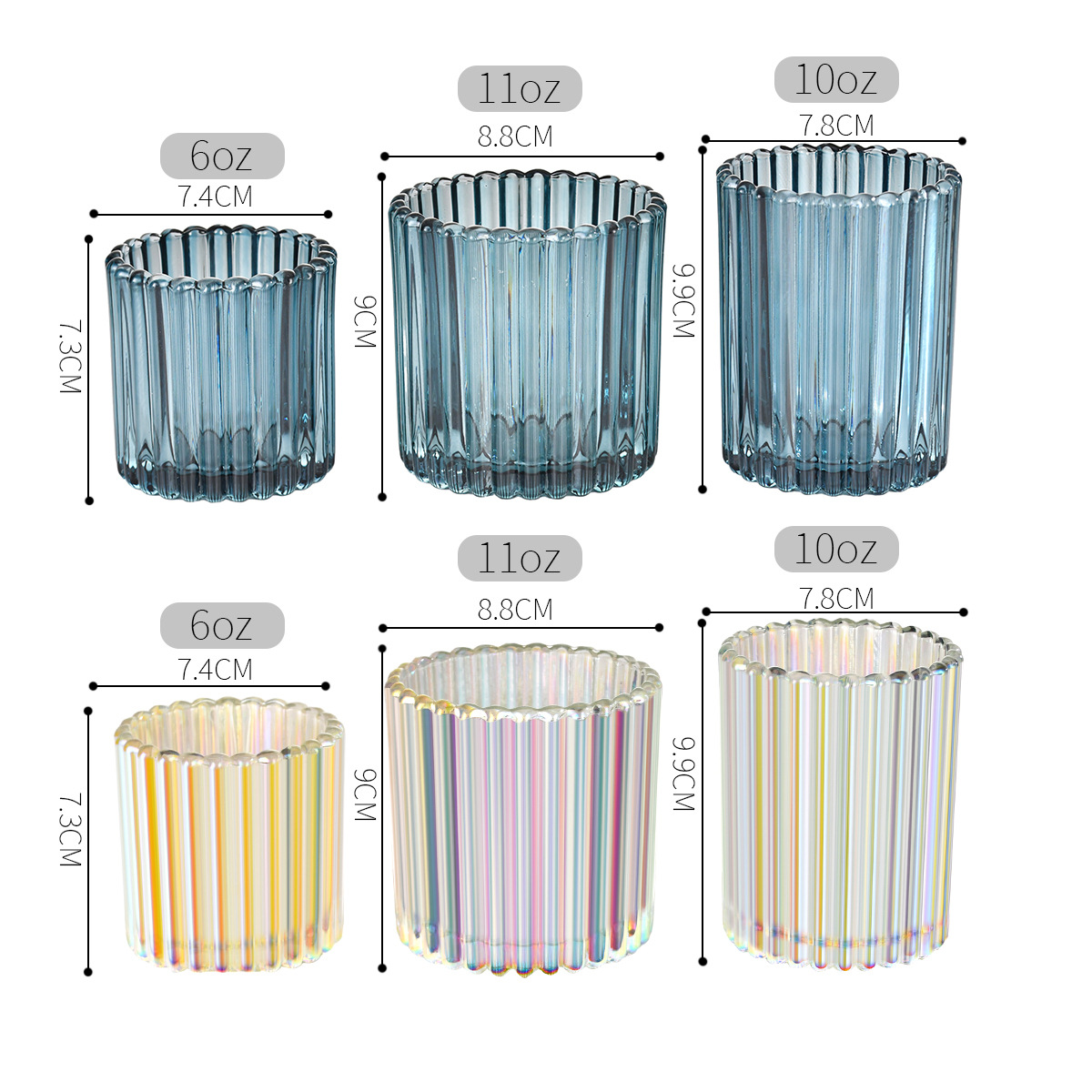 Taza de vela vertical de 11 oz (taza vacía transparente grande)