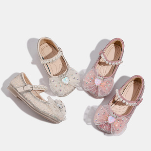 Girl's Shoes Princess Shoes 2025 Summer New Children's Leather Shoes Crystal Shoes Baby Shoes Spring and Autumn Shoes Soft Sole
