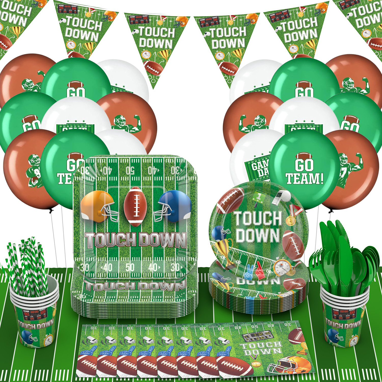 Nuevo Rugby Super Bowl decoración del partido fútbol americano desechable cuadrado plato de papel taza de papel decoración traje