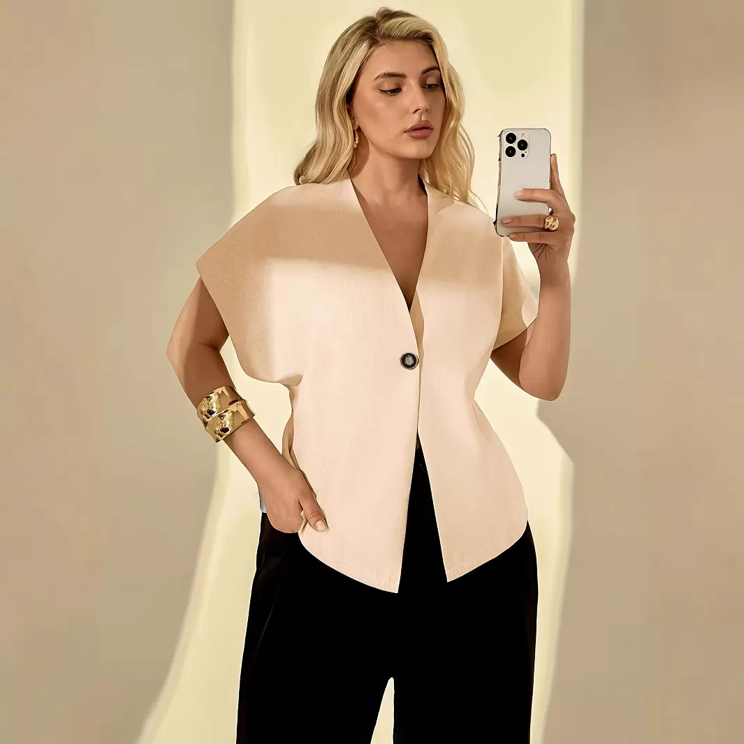 2025跨境亚马逊大码女装时尚短袖西装外套套头衫