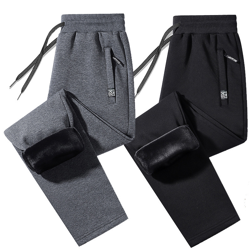 Men's autumn loose straight-leg sweatpants, autumn and winter style, for middle-aged and elderly men, elastic casual fleece-lined sweatpants