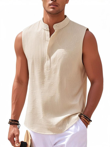 European and American Men's Vest Shirt, Stand-Neck Half-Button Shirt, Pineapple-Plaid Shirt, Men's Casual Shirt Top—Wholesale