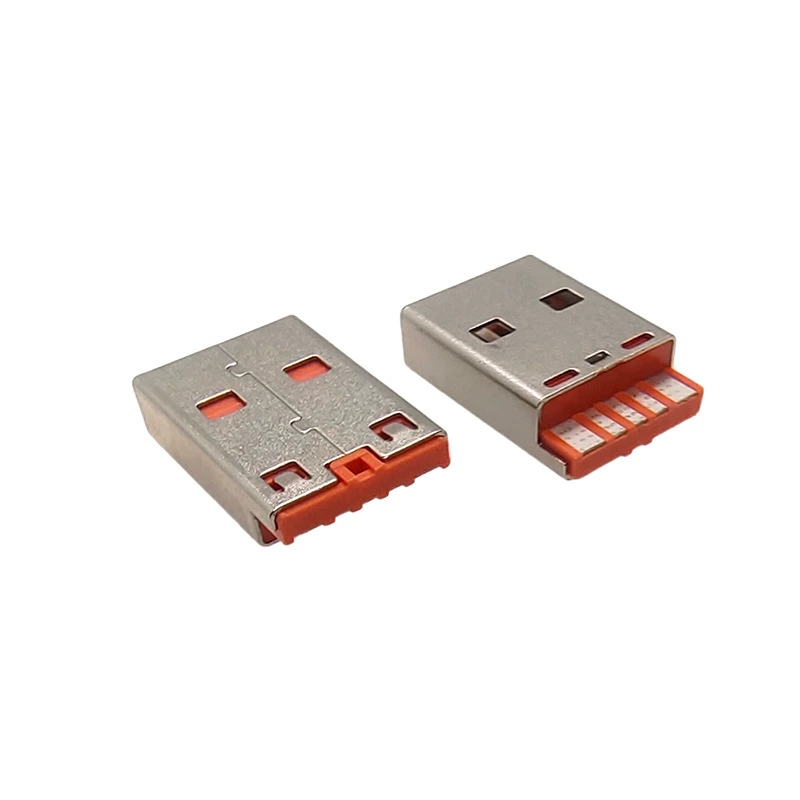 USB-A штекер короткий L17 мм, 5-контактный высокотоковый 5A, оранжевый порт быстрой зарядки