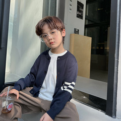 童辰辰媽兒童裝針織開衫外套男童秋季休閒純棉毛衣經典三道槓TB風