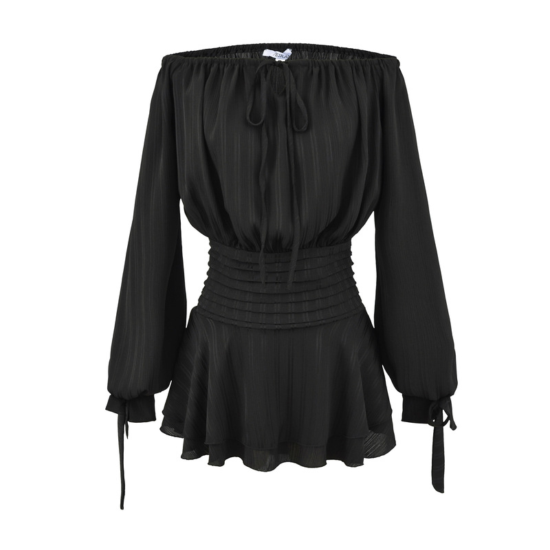 French One-Line Collar Lantern Sleeve Dress for Women 2025 Autumn and Winter Sexy Sexy Off-Shoulder Waist Slimming Look A-Line Skirt French One-Line Collar Lantern Sleeve Dress for Women 2025 Autumn and Winter Sexy Sexy Off-Shoulder Waist Slimming Look A-Line Skirt
