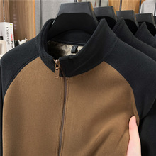 半高领拉链卫衣男秋冬季25新款潮男宽松撞色拼接保暖加绒打底衫