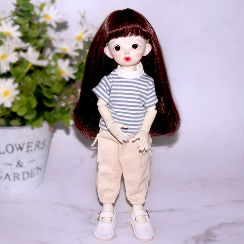 BJD6 Women's Pure Cotton T-Shirt, Denim Work Pants, Shorts, Striped Top, Casual Short-Sleeved Sweatshirt
