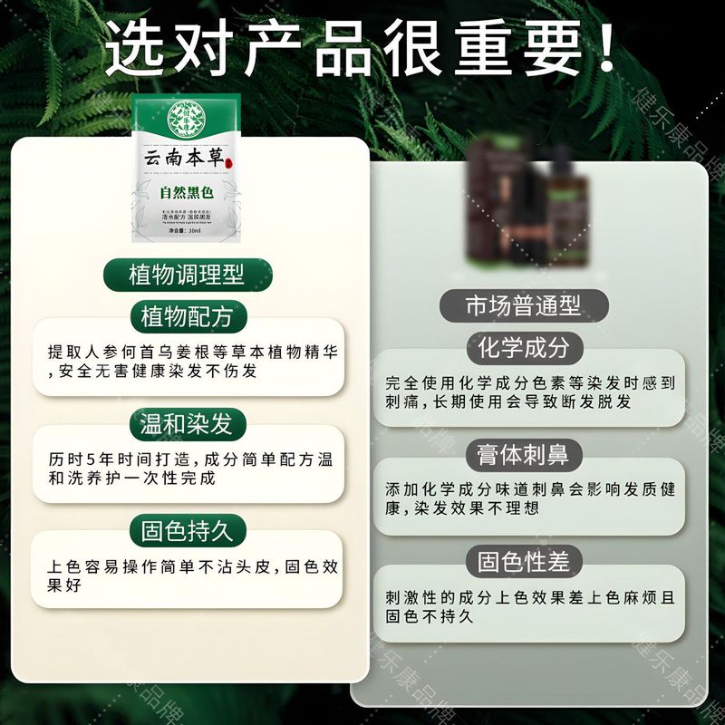 健楽康清水黒髪染毛膏泡染雲南本草天然植物抽出蓋白は頭皮につけない|undefined