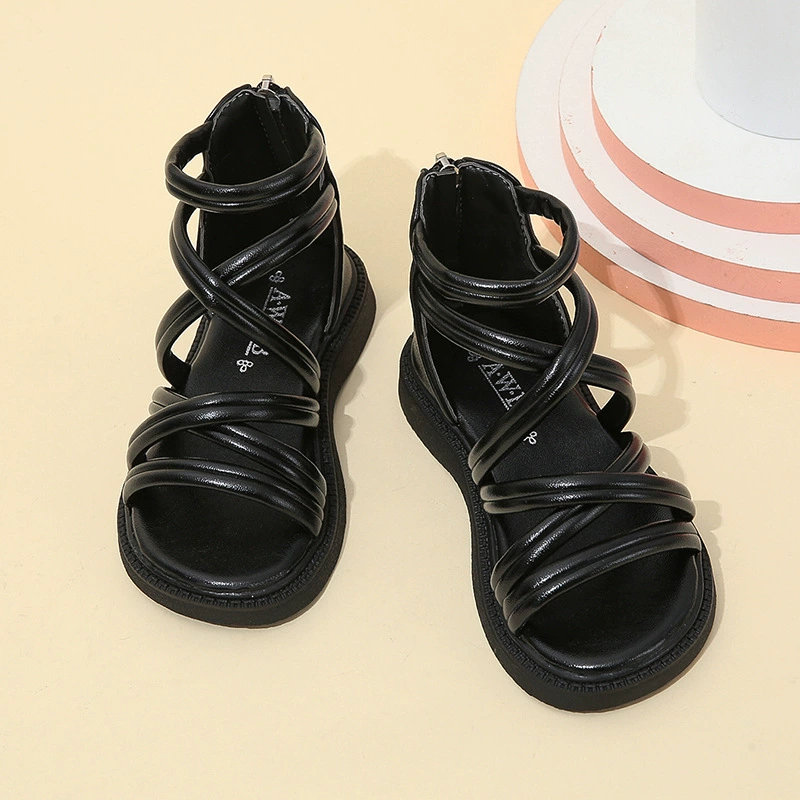 Сандалии для девочек Римская стильная обувь принцессы Детская обувь интернет-знаменитостей на мягкой подошве 2023 Летняя обувь нового стиля для учащихся начальной и средней школы