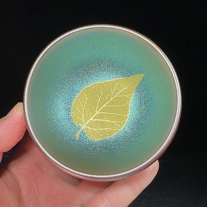 【Jisheng Frosted Green Gold Candy Cup Wood Leaf Bowl Zen Meditation Bowl Shape】Jianyang Kiln-Transformed Ceramic Tea Cup