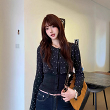 【厂家直销】兔毛布小碎花短长袖开衫套装女秋冬季背心吊带两件套