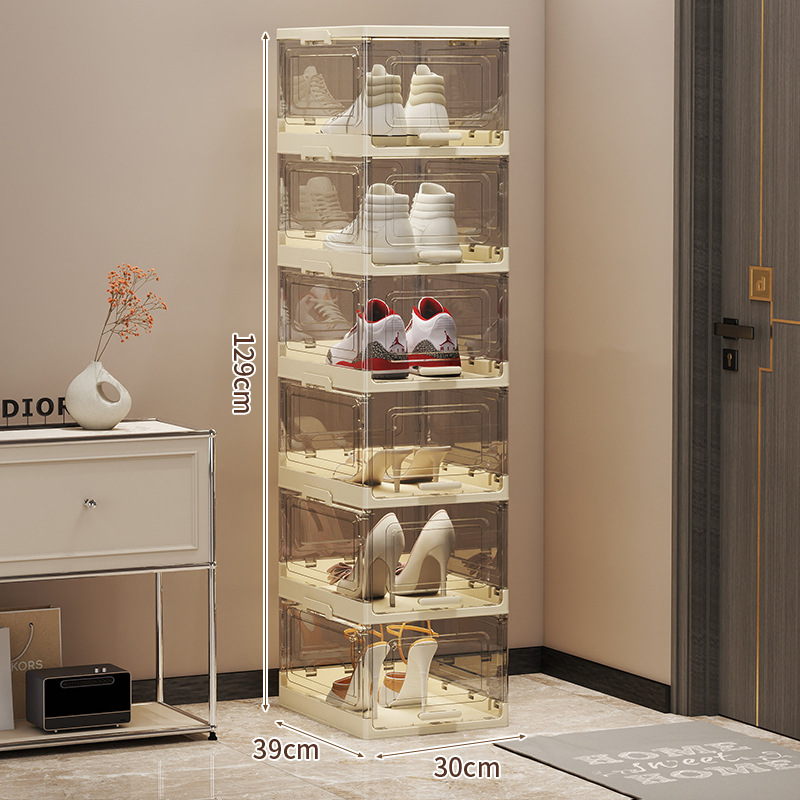 Caja de zapatos plegable de acrílico transparente transfronteriza, caja de almacenamiento de acabado a mano para el hogar, vitrina a prueba de polvo de almacenamiento de calzado deportivo