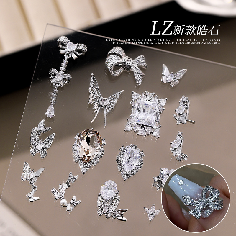Nail jewelry zircon full diamond flash exquisite three-dimensional luxury butterfly tassel pendant pile nail diamond accessories