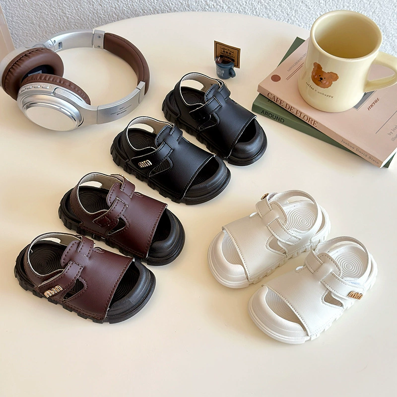 Сандалии для мальчиков 2025 летняя мода дикий пол-бао липучка полые сандалии детские пляжные туфли