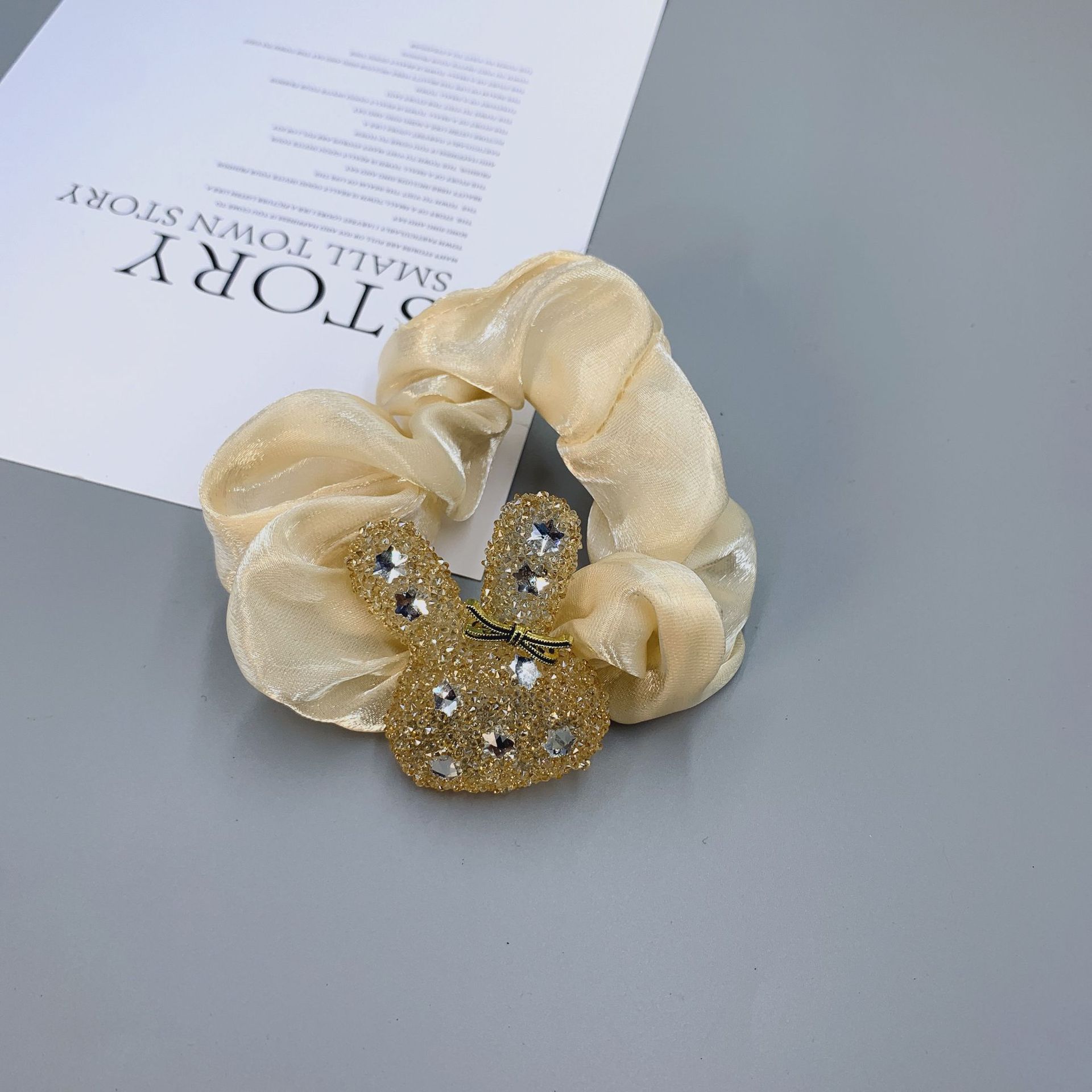Korean version rabbit crystal large intestine hair band high-grade mercerized satin hair rope hair tie rubber band female headband wholesale_voghion.com