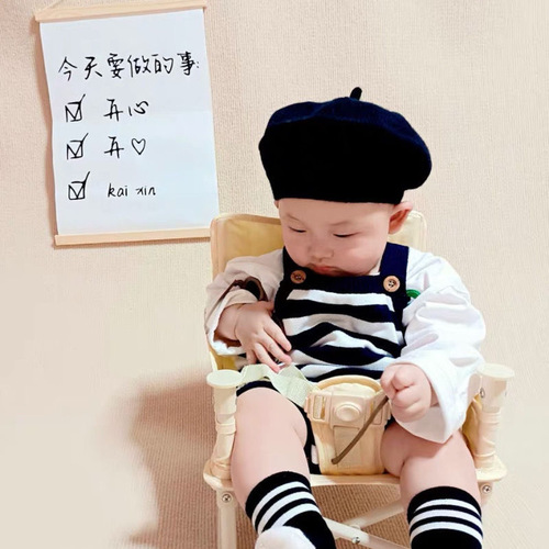 Beret children's style hat spring and autumn Korean version male and female baby candy color knitted hat cute wool painter hat