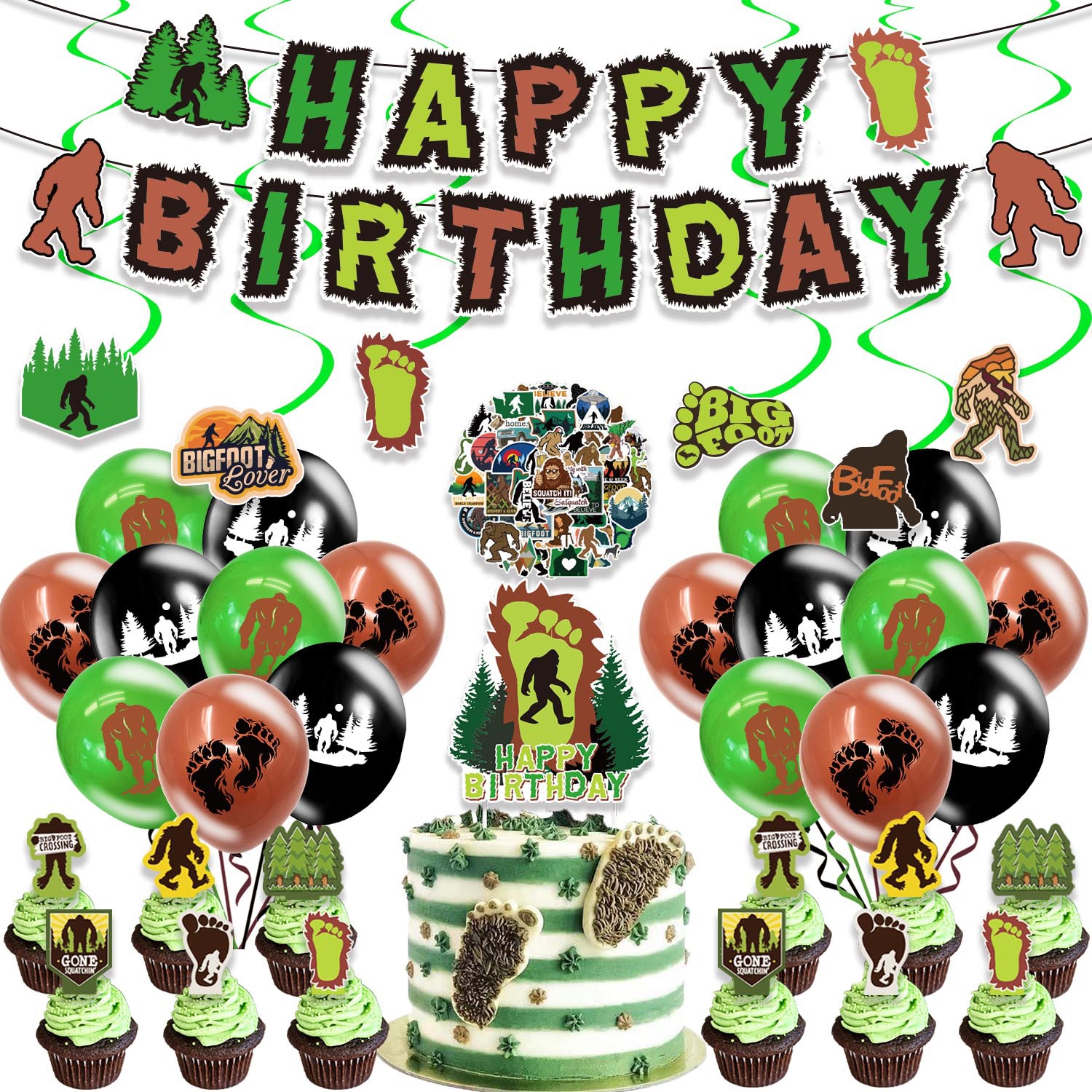 Bigfoot party pull flag spiral trim ball balloon combination Big…