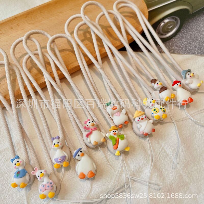 New cute three-dimensional duck mobile phone lanyard creative silicone wrist rope U disk pendant key chain bracelet